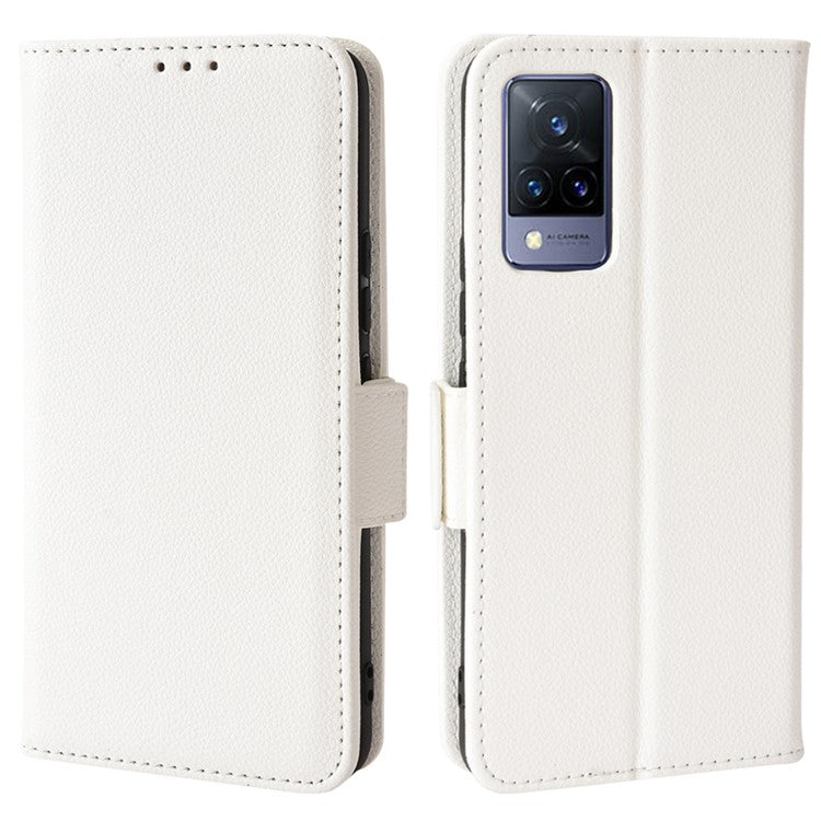 For vivo V21 4G/V21 5G Side Magnetic Clasp Litchi Texture Leather Case Phone Wallet Stand Design Receiver Cutout Protective Case - White