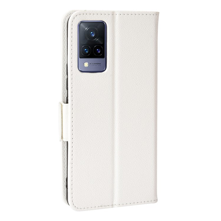 For vivo V21 4G/V21 5G Side Magnetic Clasp Litchi Texture Leather Case Phone Wallet Stand Design Receiver Cutout Protective Case - White