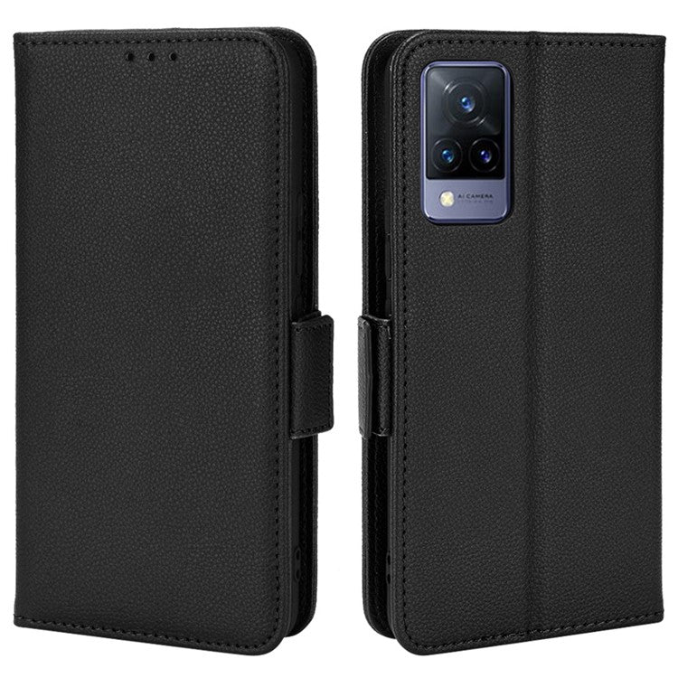 For vivo V21 4G/V21 5G Side Magnetic Clasp Litchi Texture Leather Case Phone Wallet Stand Design Receiver Cutout Protective Case - Black