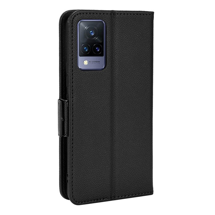 For vivo V21 4G/V21 5G Side Magnetic Clasp Litchi Texture Leather Case Phone Wallet Stand Design Receiver Cutout Protective Case - Black