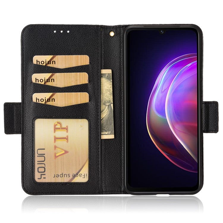 For vivo V21 4G/V21 5G Side Magnetic Clasp Litchi Texture Leather Case Phone Wallet Stand Design Receiver Cutout Protective Case - Black