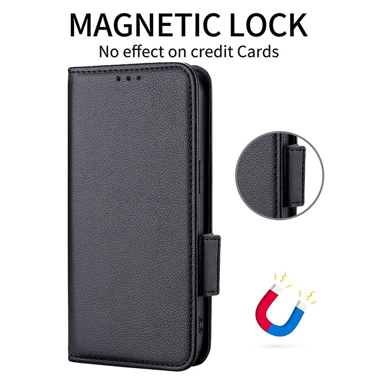 For vivo V21 4G/V21 5G Side Magnetic Clasp Litchi Texture Leather Case Phone Wallet Stand Design Receiver Cutout Protective Case - Black