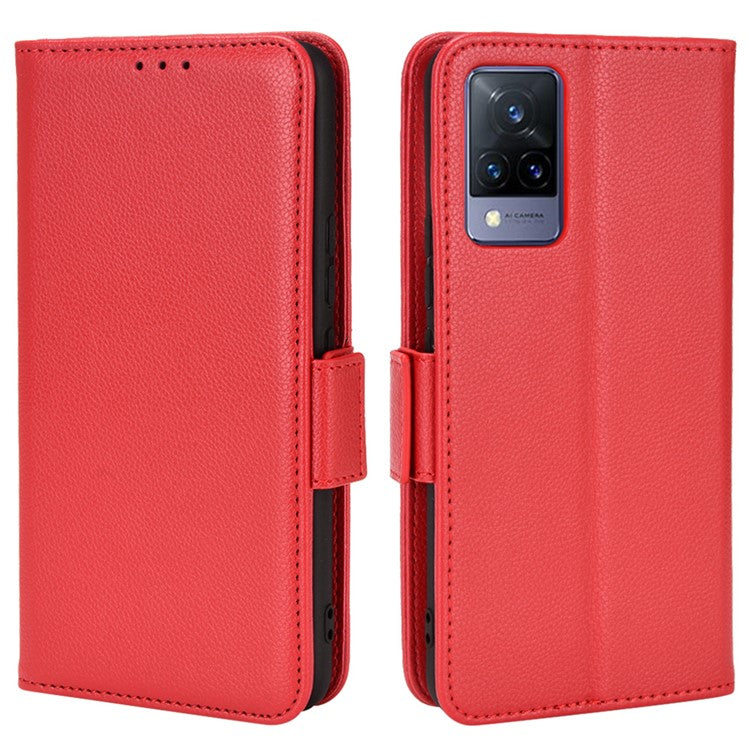 For vivo V21 4G/V21 5G Side Magnetic Clasp Litchi Texture Leather Case Phone Wallet Stand Design Receiver Cutout Protective Case - Red