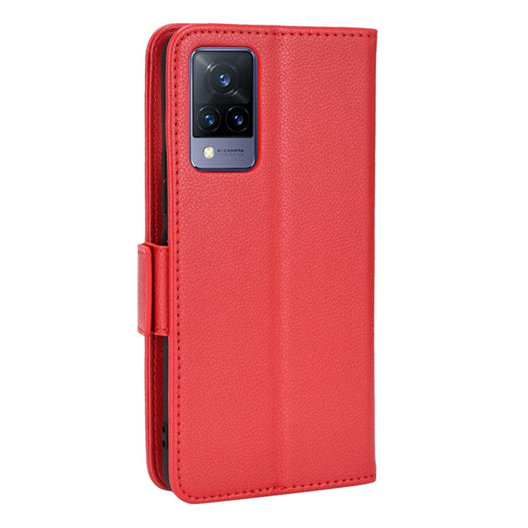 For vivo V21 4G/V21 5G Side Magnetic Clasp Litchi Texture Leather Case Phone Wallet Stand Design Receiver Cutout Protective Case - Red