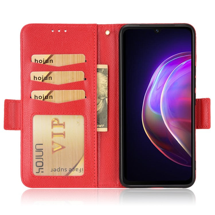 For vivo V21 4G/V21 5G Side Magnetic Clasp Litchi Texture Leather Case Phone Wallet Stand Design Receiver Cutout Protective Case - Red