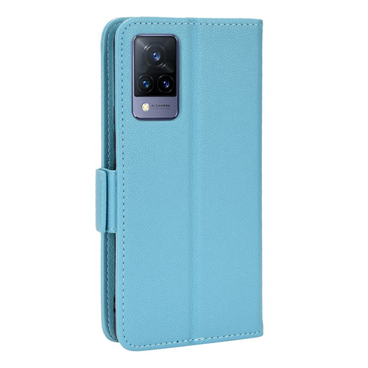 For vivo V21 4G/V21 5G Side Magnetic Clasp Litchi Texture Leather Case Phone Wallet Stand Design Receiver Cutout Protective Case - Baby Blue