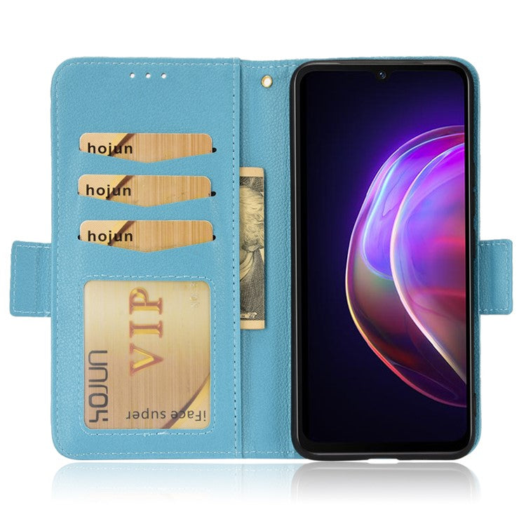 For vivo V21 4G/V21 5G Side Magnetic Clasp Litchi Texture Leather Case Phone Wallet Stand Design Receiver Cutout Protective Case - Baby Blue