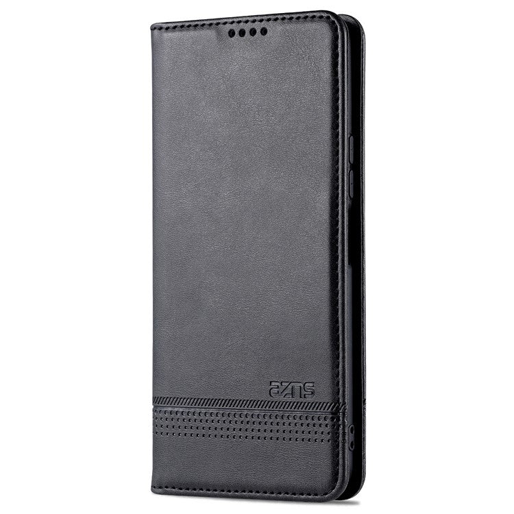 AZNS Auto-absorbed Magnetic Leather Phone for vivo Y74s/Y76s, Folio Flip Wallet Stand Protective Shell - Black