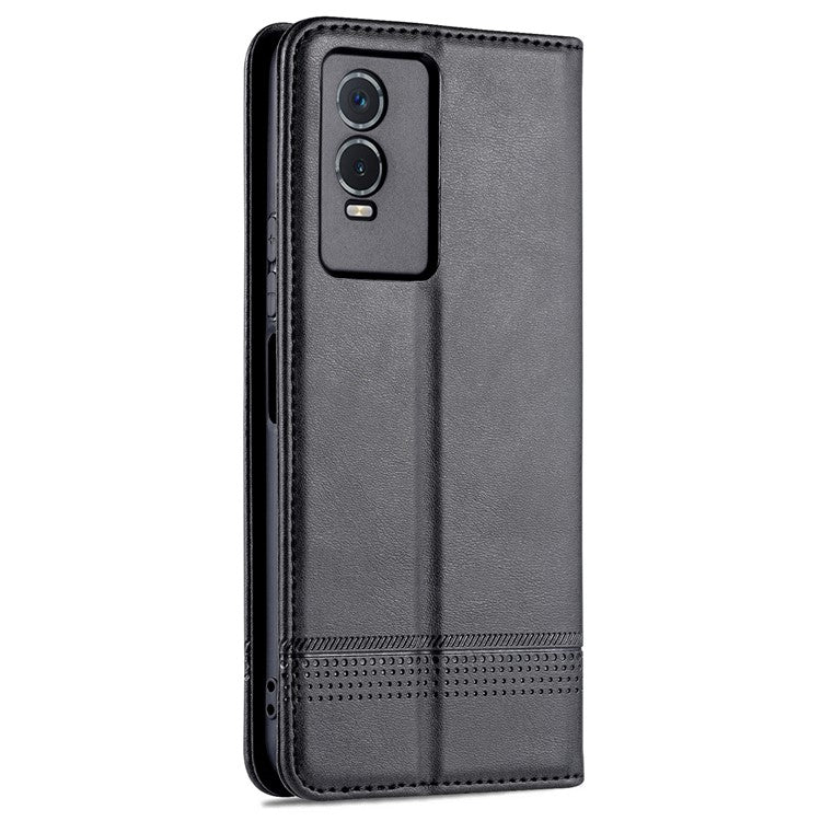 AZNS Auto-absorbed Magnetic Leather Phone for vivo Y74s/Y76s, Folio Flip Wallet Stand Protective Shell - Black