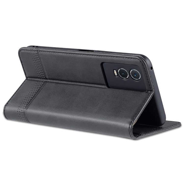 AZNS Auto-absorbed Magnetic Leather Phone for vivo Y74s/Y76s, Folio Flip Wallet Stand Protective Shell - Black