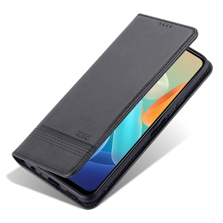 AZNS Auto-absorbed Magnetic Leather Phone for vivo Y74s/Y76s, Folio Flip Wallet Stand Protective Shell - Black