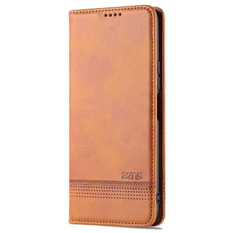 AZNS Auto-absorbed Magnetic Leather Phone for vivo Y74s/Y76s, Folio Flip Wallet Stand Protective Shell - Brown