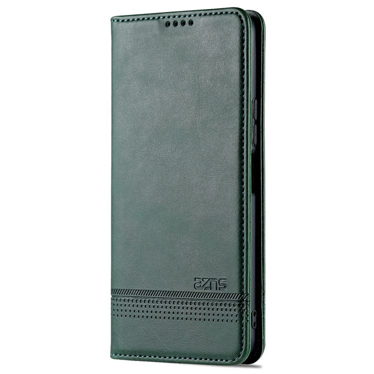 AZNS Auto-absorbed Magnetic Leather Phone for vivo Y74s/Y76s, Folio Flip Wallet Stand Protective Shell - Blackish Green