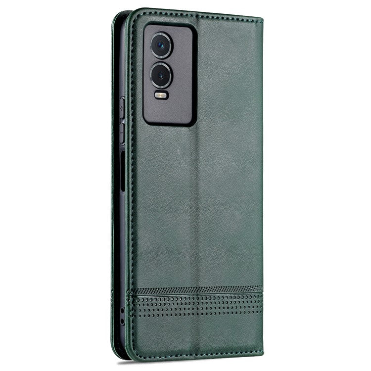 AZNS Auto-absorbed Magnetic Leather Phone for vivo Y74s/Y76s, Folio Flip Wallet Stand Protective Shell - Blackish Green