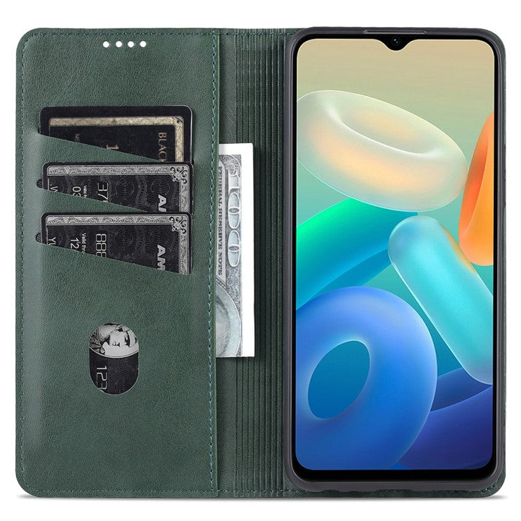 AZNS Auto-absorbed Magnetic Leather Phone for vivo Y74s/Y76s, Folio Flip Wallet Stand Protective Shell - Blackish Green