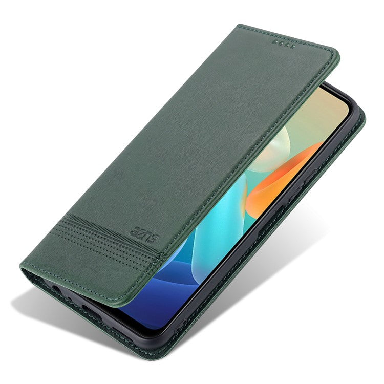 AZNS Auto-absorbed Magnetic Leather Phone for vivo Y74s/Y76s, Folio Flip Wallet Stand Protective Shell - Blackish Green