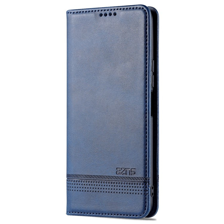 AZNS Auto-absorbed Magnetic Leather Phone for vivo Y74s/Y76s, Folio Flip Wallet Stand Protective Shell - Dark Blue