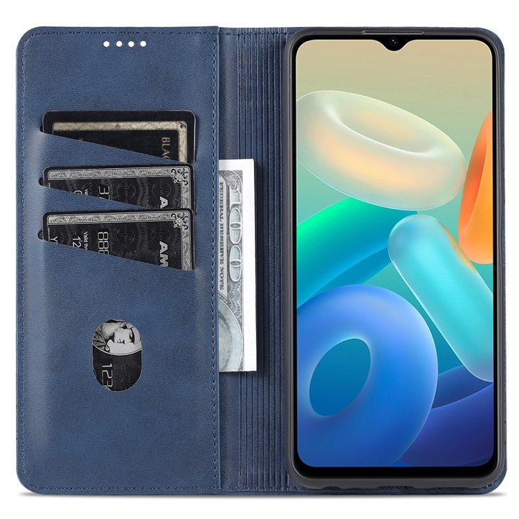 AZNS Auto-absorbed Magnetic Leather Phone for vivo Y74s/Y76s, Folio Flip Wallet Stand Protective Shell - Dark Blue