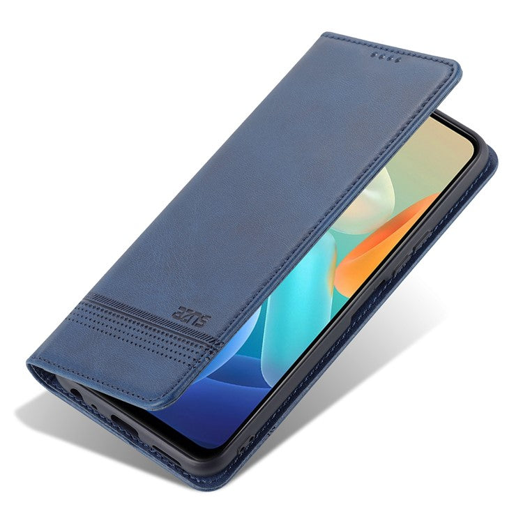 AZNS Auto-absorbed Magnetic Leather Phone for vivo Y74s/Y76s, Folio Flip Wallet Stand Protective Shell - Dark Blue