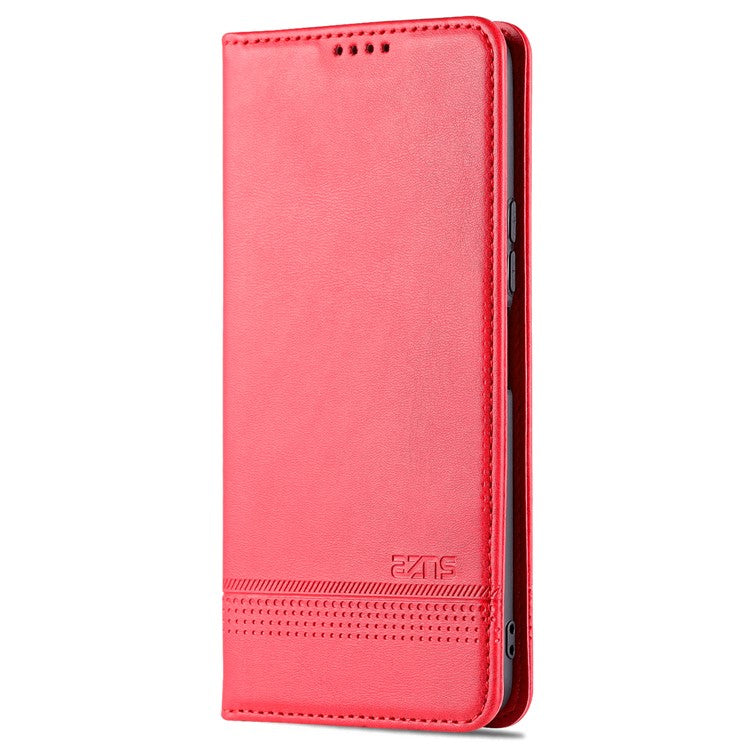 AZNS Auto-absorbed Magnetic Leather Phone for vivo Y74s/Y76s, Folio Flip Wallet Stand Protective Shell - Red