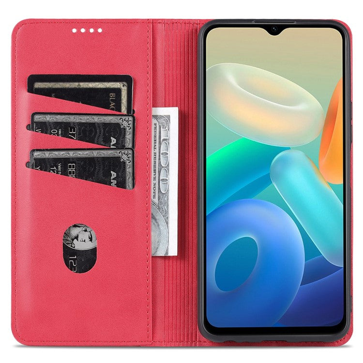 AZNS Auto-absorbed Magnetic Leather Phone for vivo Y74s/Y76s, Folio Flip Wallet Stand Protective Shell - Red