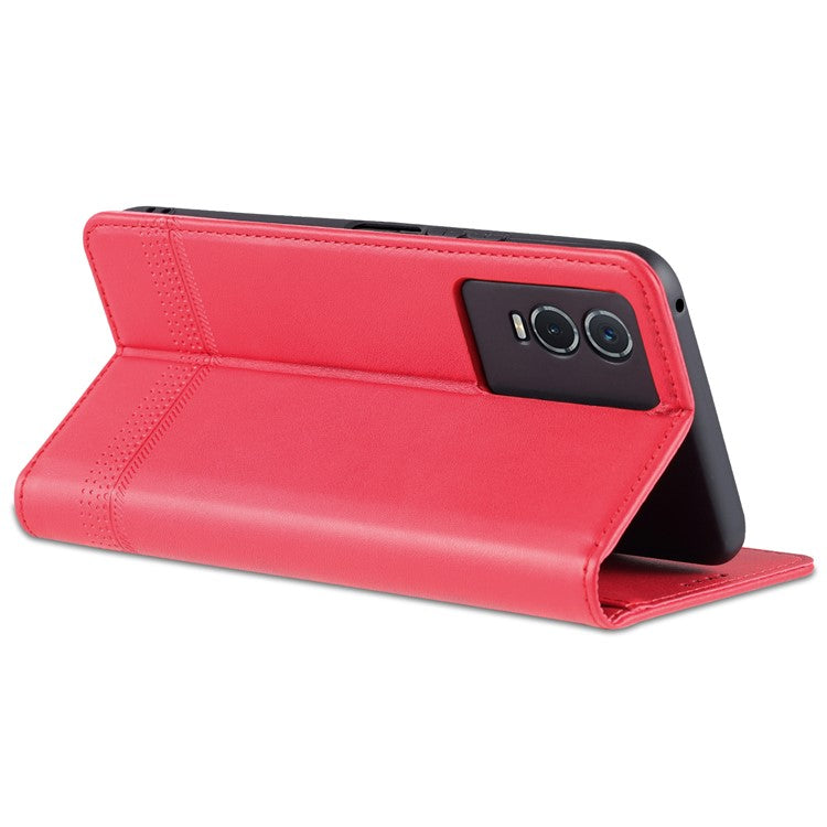 AZNS Auto-absorbed Magnetic Leather Phone for vivo Y74s/Y76s, Folio Flip Wallet Stand Protective Shell - Red