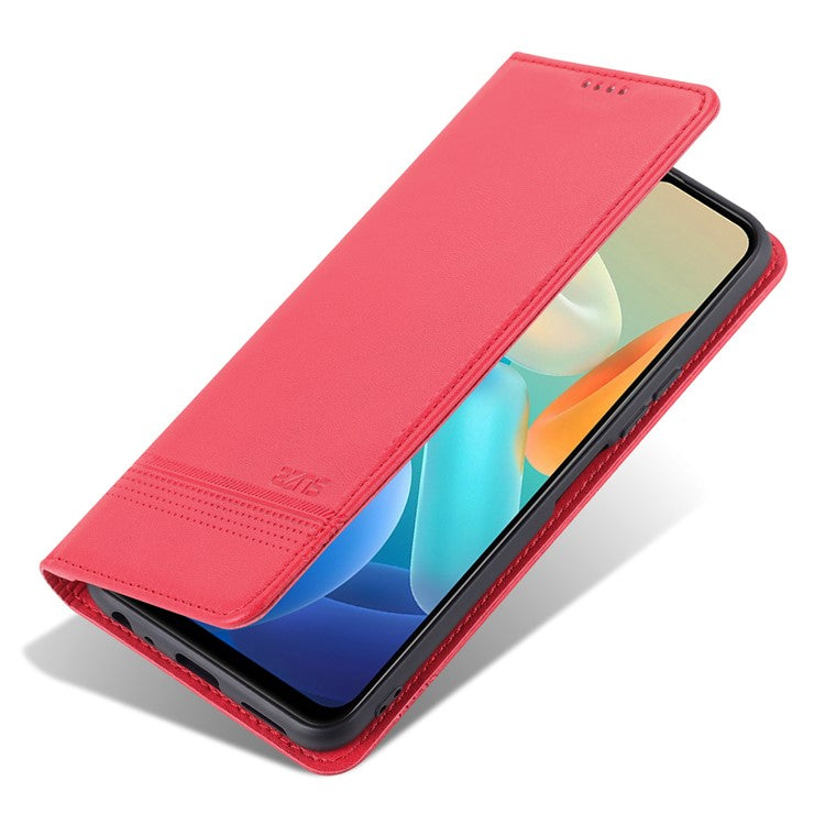 AZNS Auto-absorbed Magnetic Leather Phone for vivo Y74s/Y76s, Folio Flip Wallet Stand Protective Shell - Red