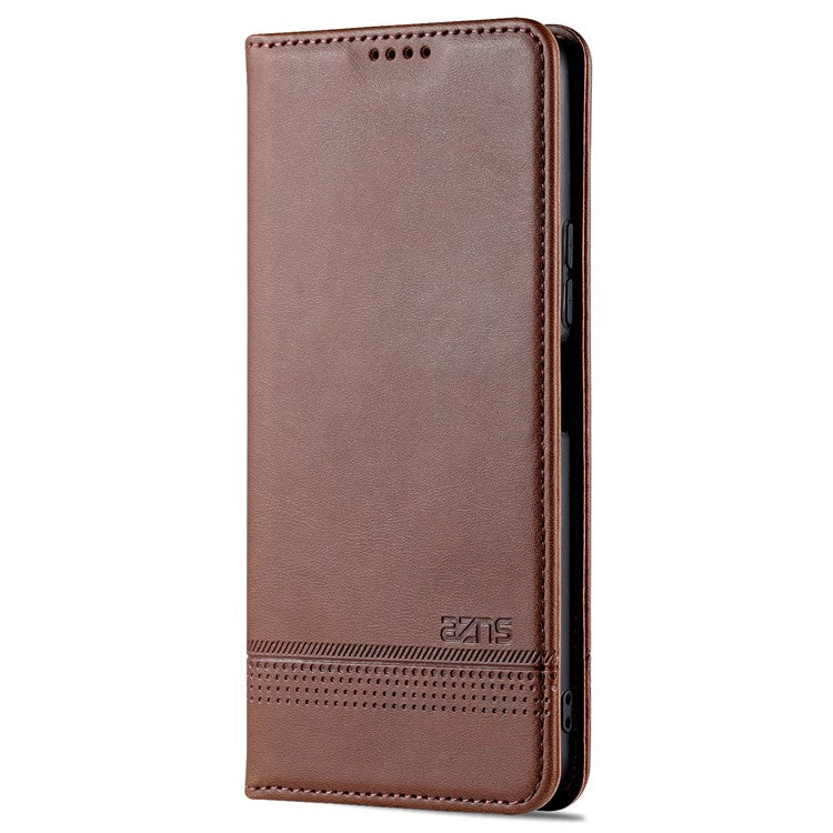 AZNS Auto-absorbed Magnetic Leather Phone for vivo Y74s/Y76s, Folio Flip Wallet Stand Protective Shell - Coffee