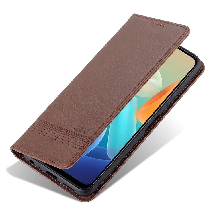 AZNS Auto-absorbed Magnetic Leather Phone for vivo Y74s/Y76s, Folio Flip Wallet Stand Protective Shell - Coffee