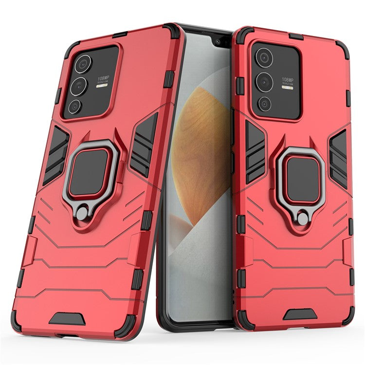 For vivo S12 Pro Flexible TPU +Hard PC Scratch Resistant Protective Phone Case Cover with Ring Kickstand - Red