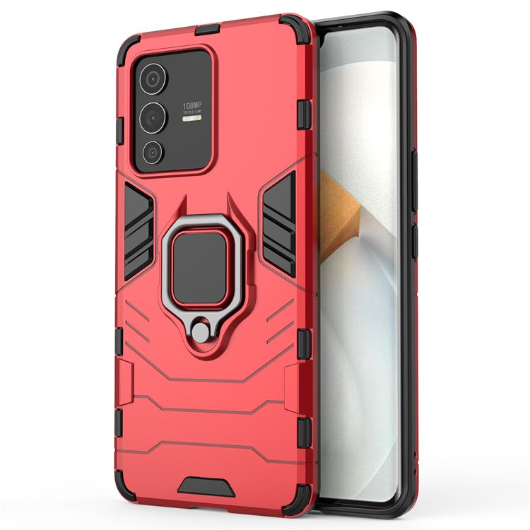 For vivo S12 Pro Flexible TPU +Hard PC Scratch Resistant Protective Phone Case Cover with Ring Kickstand - Red