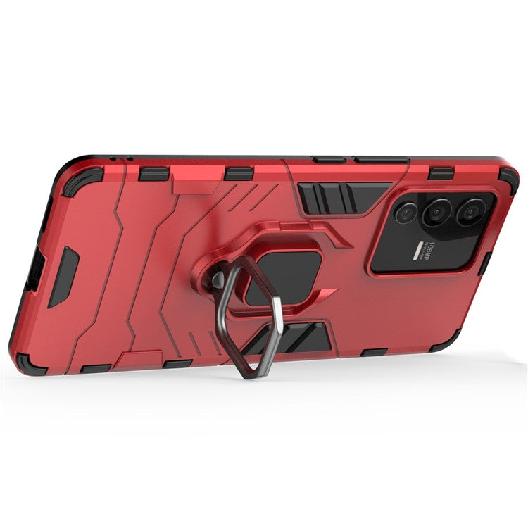 For vivo S12 Pro Flexible TPU +Hard PC Scratch Resistant Protective Phone Case Cover with Ring Kickstand - Red