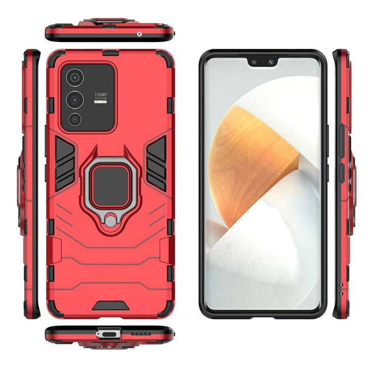 For vivo S12 Pro Flexible TPU +Hard PC Scratch Resistant Protective Phone Case Cover with Ring Kickstand - Red