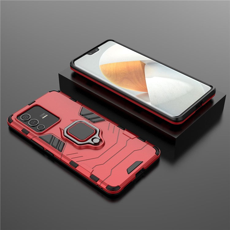 For vivo S12 Pro Flexible TPU +Hard PC Scratch Resistant Protective Phone Case Cover with Ring Kickstand - Red