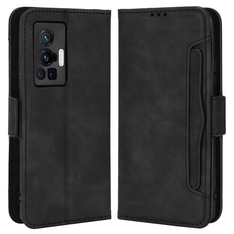 For vivo X70 Pro PU Leather Case Card Holder Slots Cash Pocket Stand Book TPU Flip Folio Phone Cover - Black