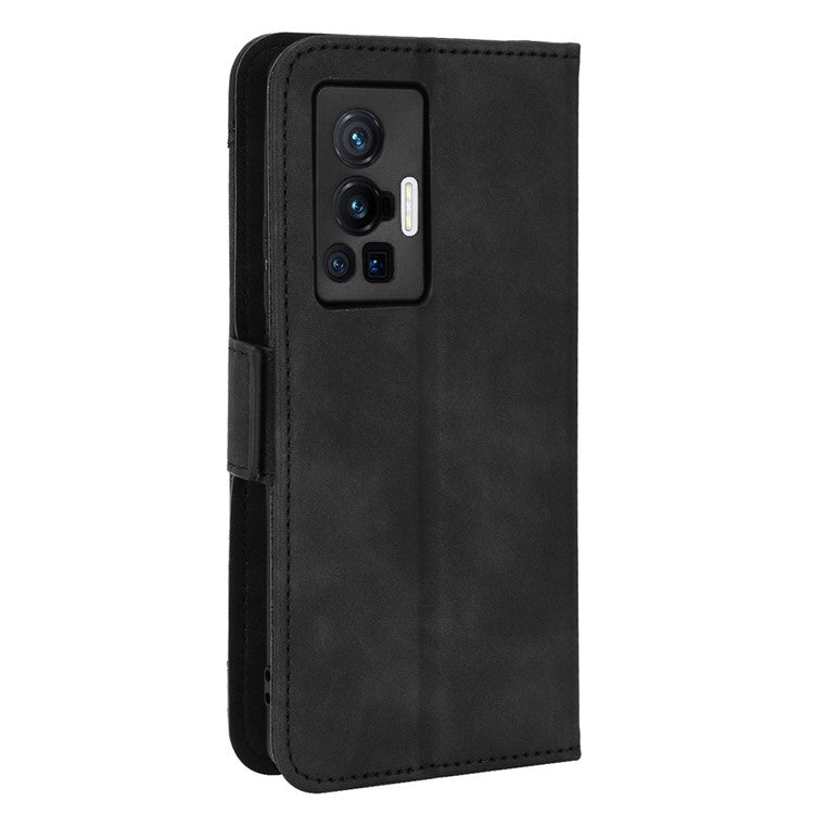 For vivo X70 Pro PU Leather Case Card Holder Slots Cash Pocket Stand Book TPU Flip Folio Phone Cover - Black