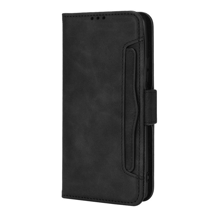 For vivo X70 Pro PU Leather Case Card Holder Slots Cash Pocket Stand Book TPU Flip Folio Phone Cover - Black