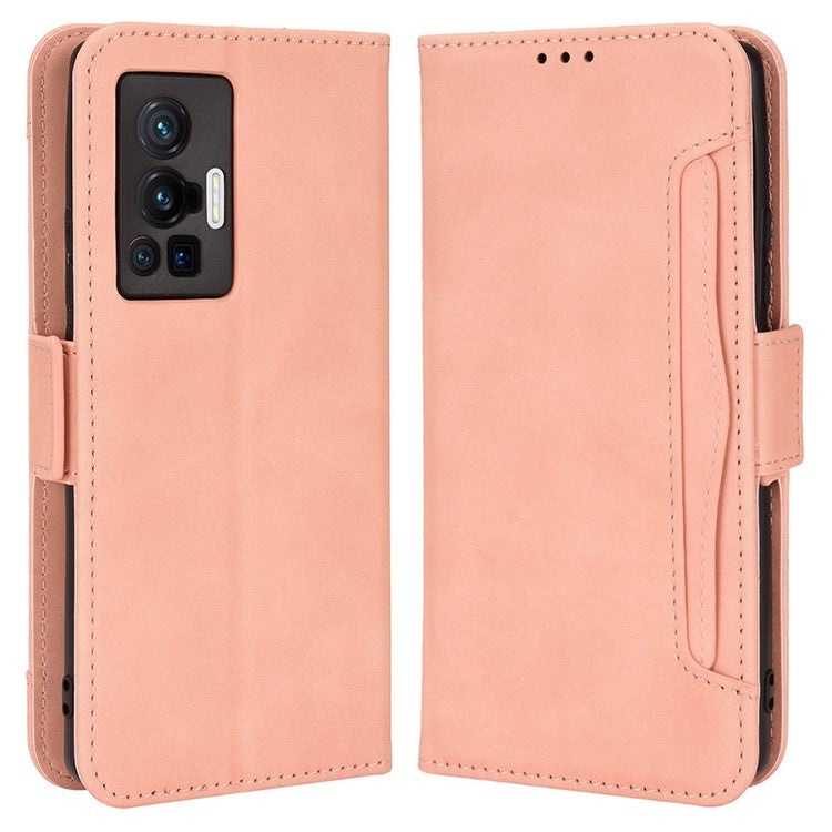 For vivo X70 Pro PU Leather Case Card Holder Slots Cash Pocket Stand Book TPU Flip Folio Phone Cover - Pink