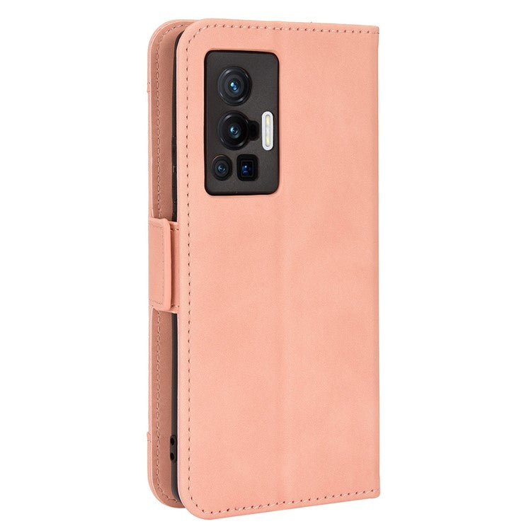 For vivo X70 Pro PU Leather Case Card Holder Slots Cash Pocket Stand Book TPU Flip Folio Phone Cover - Pink