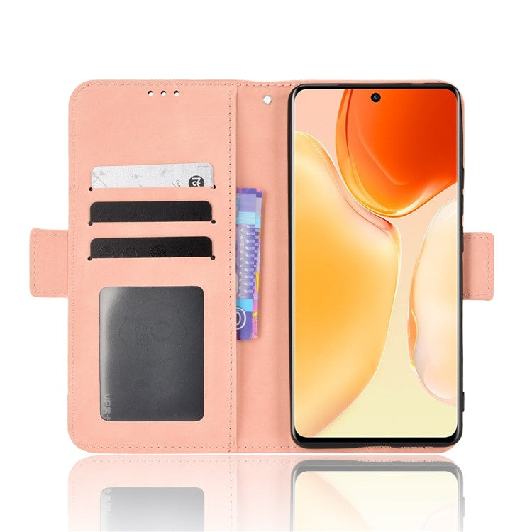 For vivo X70 Pro PU Leather Case Card Holder Slots Cash Pocket Stand Book TPU Flip Folio Phone Cover - Pink