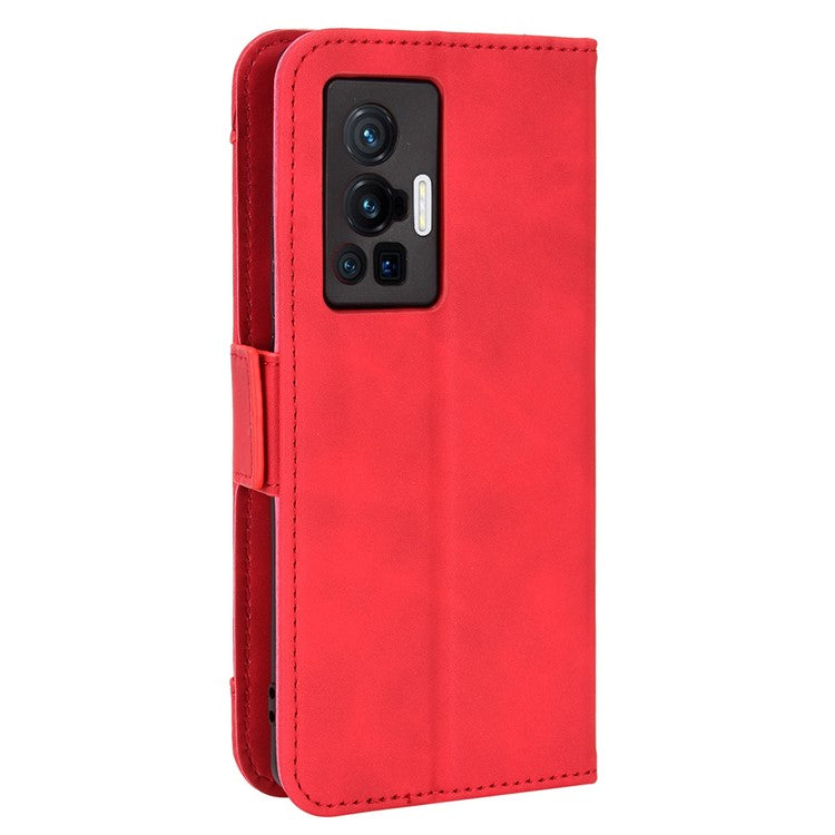 For vivo X70 Pro PU Leather Case Card Holder Slots Cash Pocket Stand Book TPU Flip Folio Phone Cover - Red