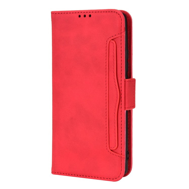 For vivo X70 Pro PU Leather Case Card Holder Slots Cash Pocket Stand Book TPU Flip Folio Phone Cover - Red