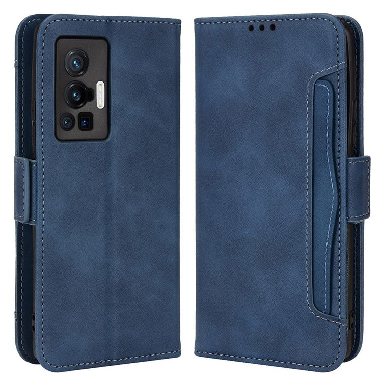 For vivo X70 Pro PU Leather Case Card Holder Slots Cash Pocket Stand Book TPU Flip Folio Phone Cover - Blue