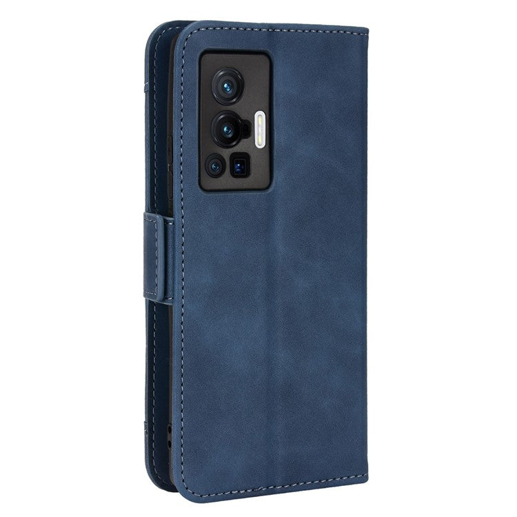 For vivo X70 Pro PU Leather Case Card Holder Slots Cash Pocket Stand Book TPU Flip Folio Phone Cover - Blue