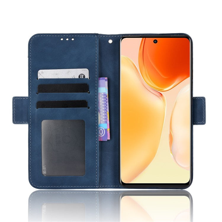 For vivo X70 Pro PU Leather Case Card Holder Slots Cash Pocket Stand Book TPU Flip Folio Phone Cover - Blue