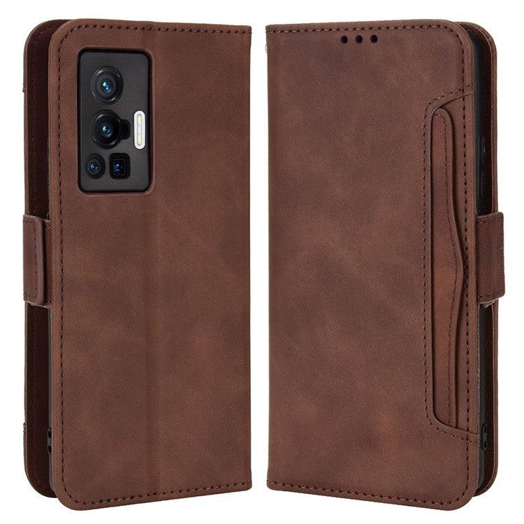 For vivo X70 Pro PU Leather Case Card Holder Slots Cash Pocket Stand Book TPU Flip Folio Phone Cover - Brown