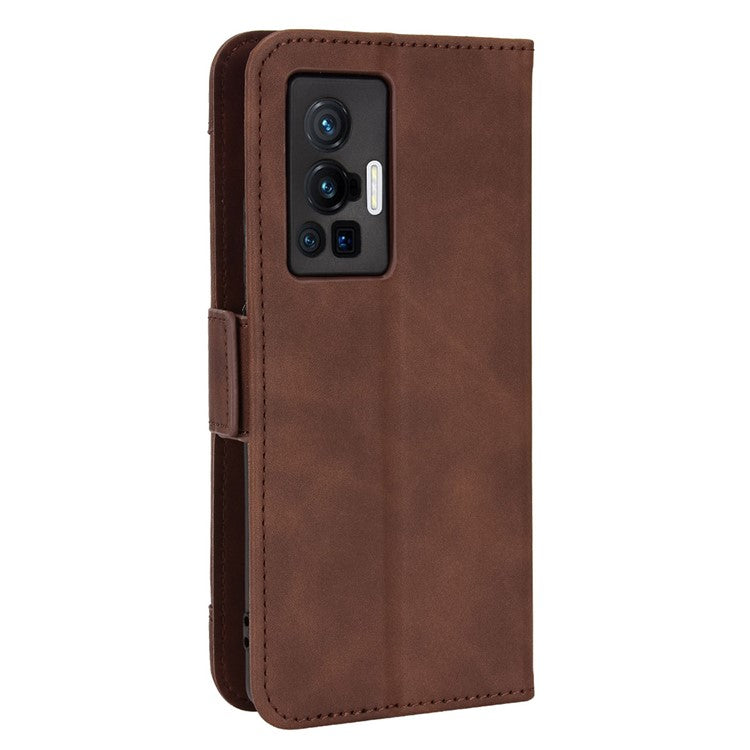 For vivo X70 Pro PU Leather Case Card Holder Slots Cash Pocket Stand Book TPU Flip Folio Phone Cover - Brown