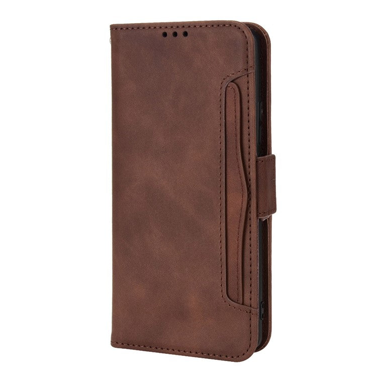 For vivo X70 Pro PU Leather Case Card Holder Slots Cash Pocket Stand Book TPU Flip Folio Phone Cover - Brown