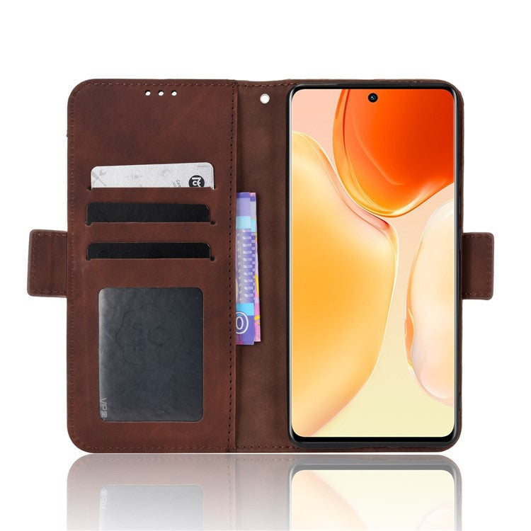 For vivo X70 Pro PU Leather Case Card Holder Slots Cash Pocket Stand Book TPU Flip Folio Phone Cover - Brown