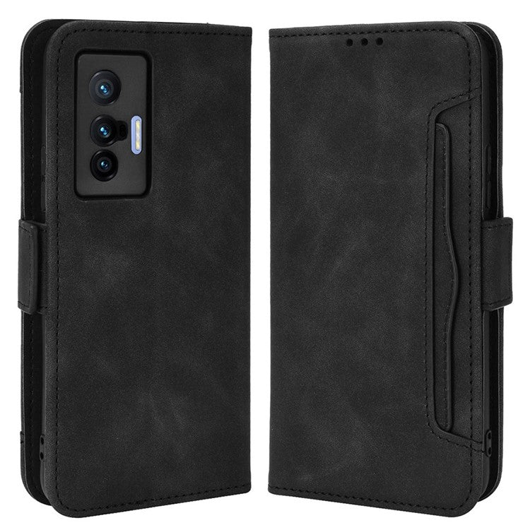 PU Leather Wallet Phone Case for vivo X70, Stand Magnetic Card Slots Holder TPU Bumper Folio Protective Cover - Black